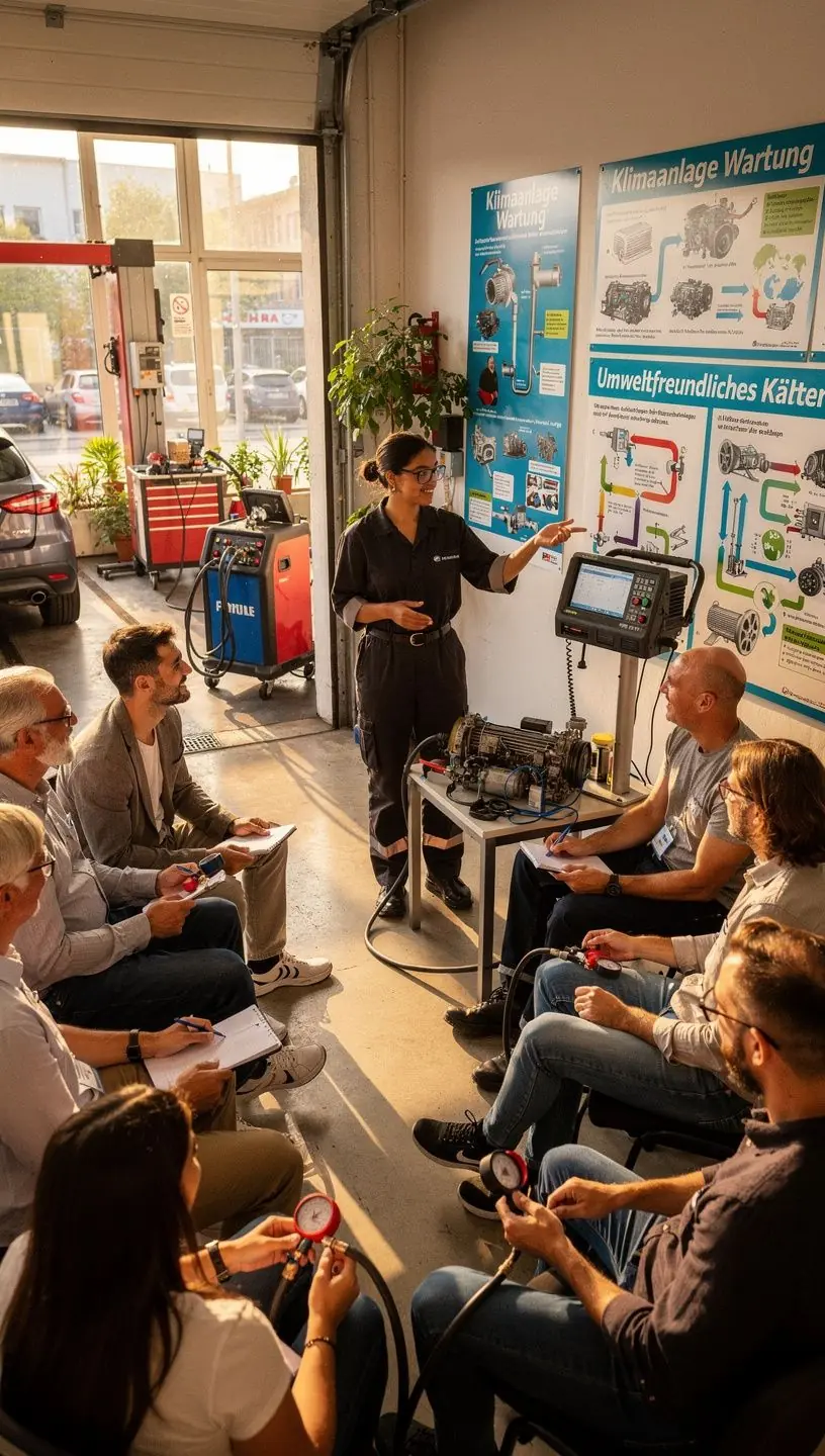 Zufriedener Kunde erhält Beratung zur optimalen Pflege seiner Fahrzeugklimaanlage im Servicezentrum